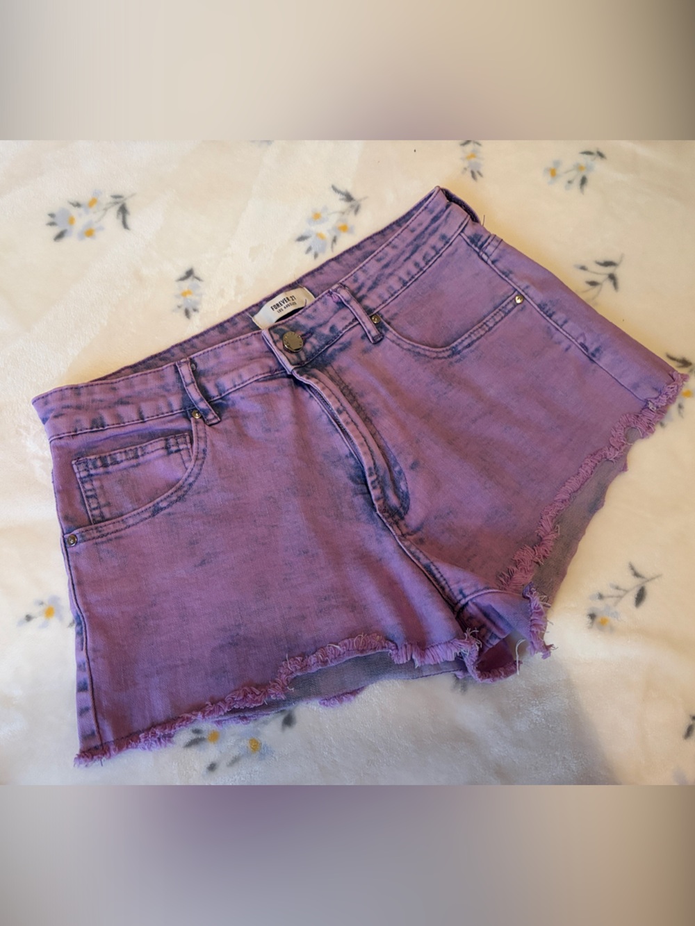 Forever 21 Purple Frayed Hem Denim Shorts